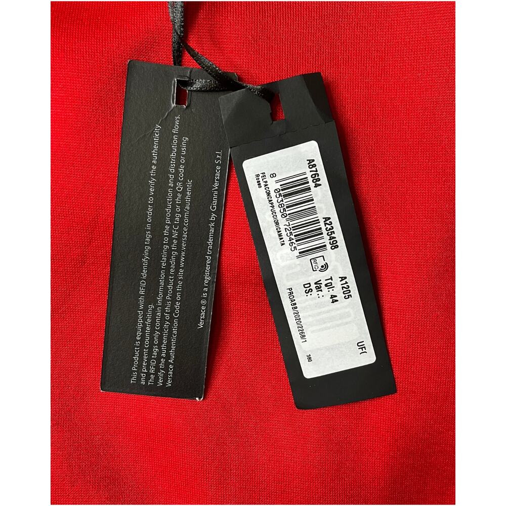 1-42 VERSACE Women's Pullover Cropped Hoodie Embroidered Logo Red Medium/44 - Picture 13 of 16